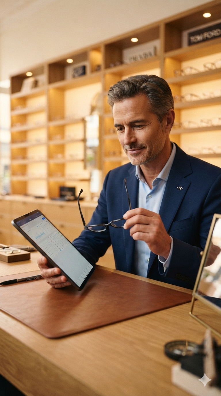 Lojista conferindo os dados do pedido em um tablet antes de aprovar